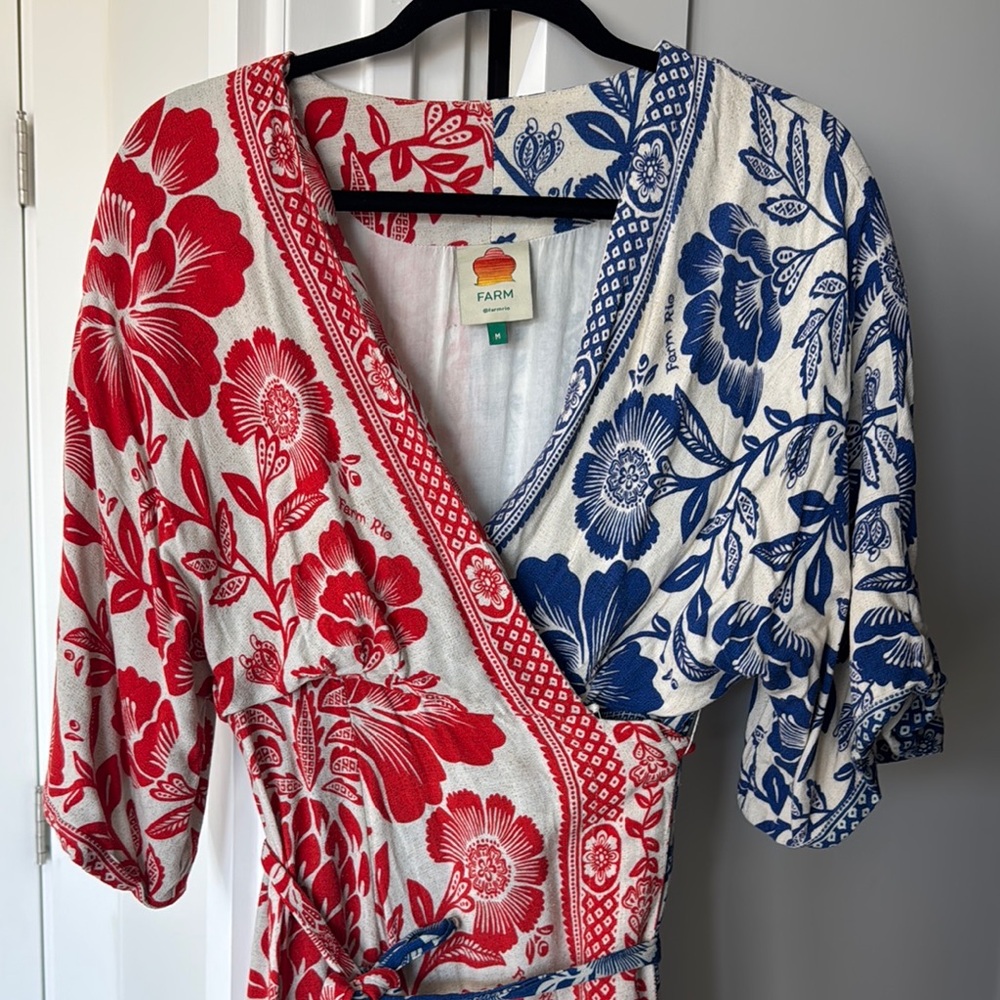 FARM Rio Vibrant Red and Blue Floral Dress
